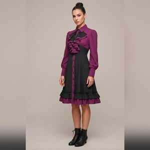Women's Gothic Lolita Ruffle Dress Black Plum Small